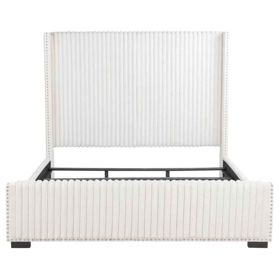 Natasha 65-inch Upholstered Eastern King Wingback Bed Cream - Home & Sleep Outlet