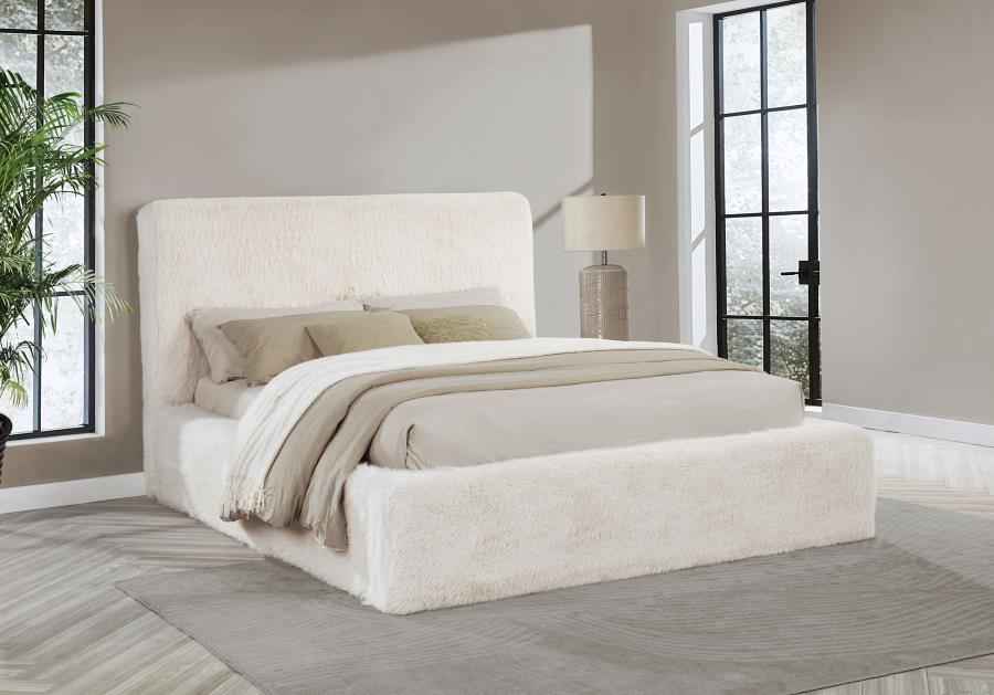 Rebecca Faux Fur Upholstered Eastern King Bed Cream - Home & Sleep Outlet