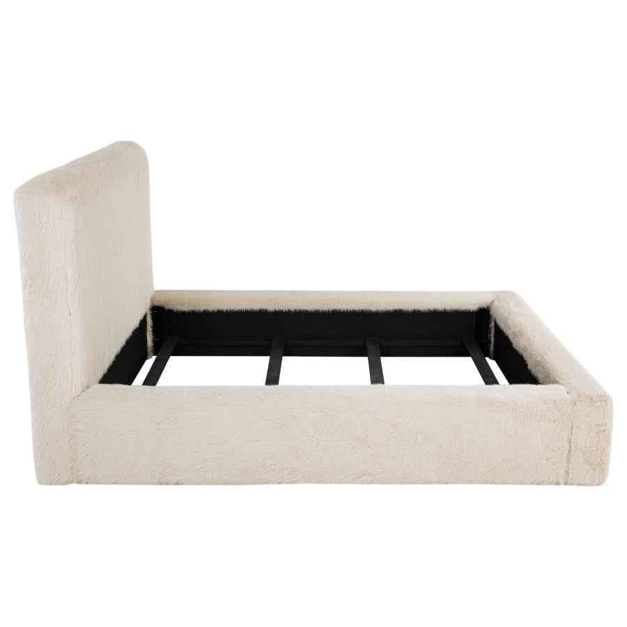 Rebecca Faux Fur Upholstered California King Bed Cream - Home & Sleep Outlet