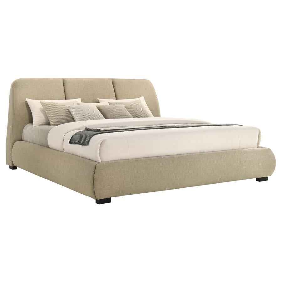 Mokena 46-inch Upholstered Eastern King Platform Bed Brown