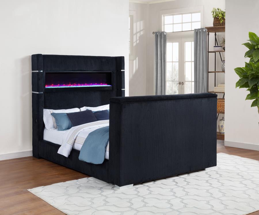 Home & Sleep Outlet - Tisdall Queen Flame Visualizer Wingback TV Bed Black