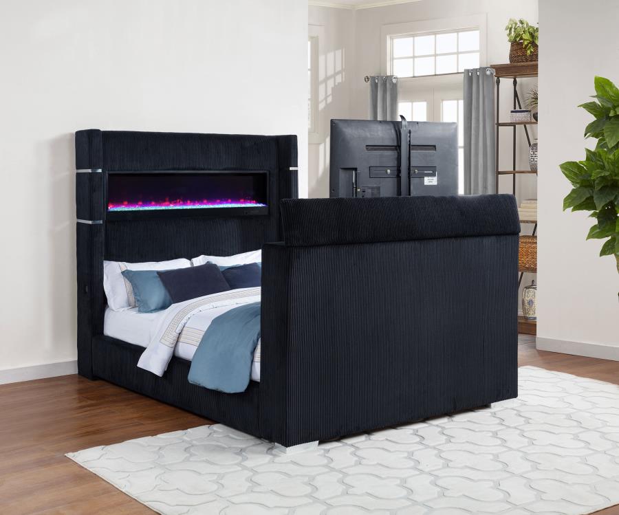 Home & Sleep Outlet - Tisdall Queen Flame Visualizer Wingback TV Bed Black