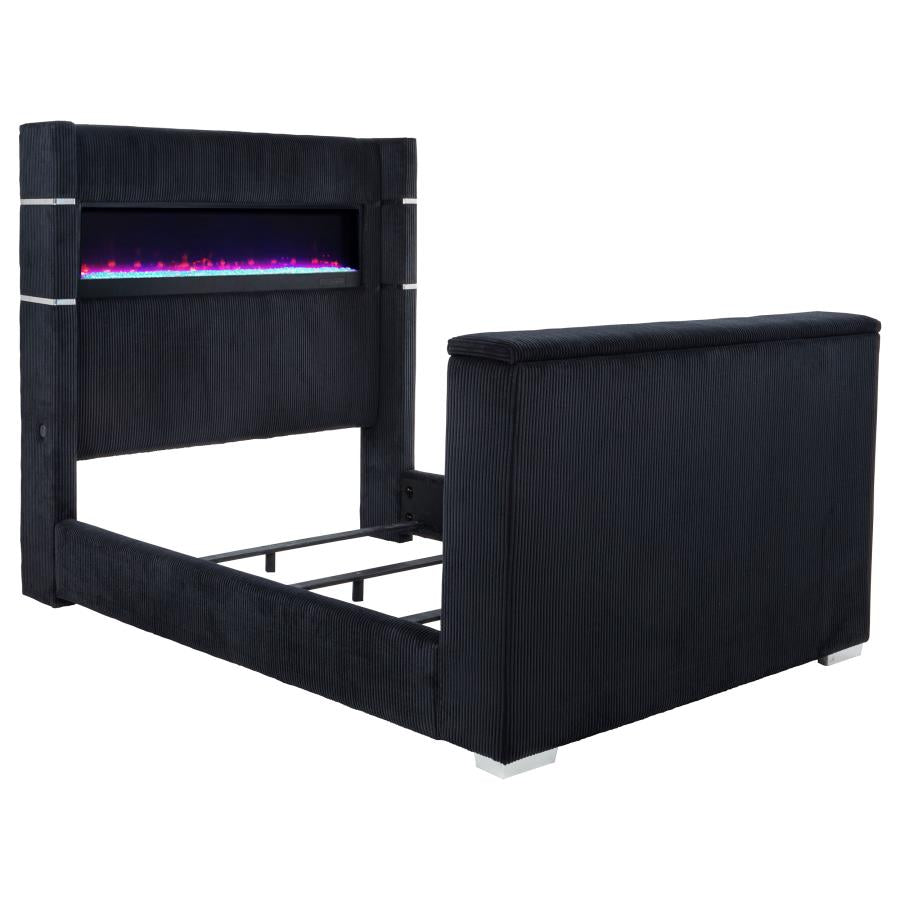 Home & Sleep Outlet - Tisdall Queen Flame Visualizer Wingback TV Bed Black