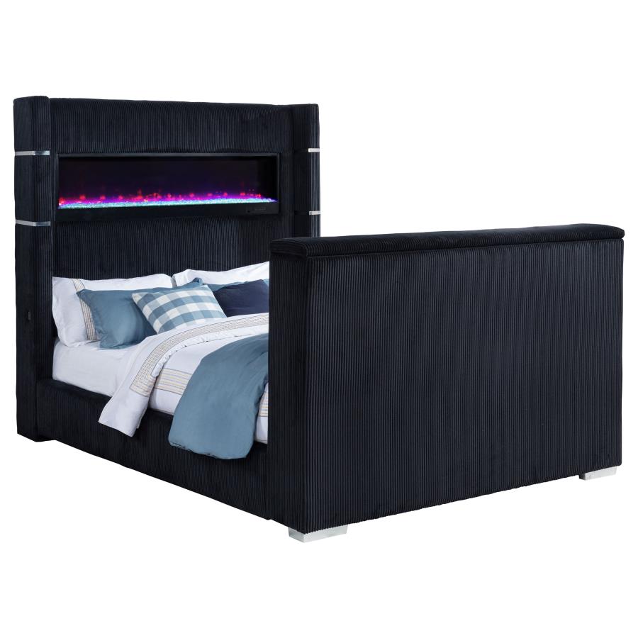 Home & Sleep Outlet - Tisdall Queen Flame Visualizer Wingback TV Bed Black