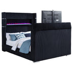 Home & Sleep Outlet - Tisdall Queen Flame Visualizer Wingback TV Bed Black