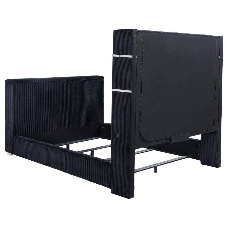 Home & Sleep Outlet - Tisdall Queen Flame Visualizer Wingback TV Bed Black