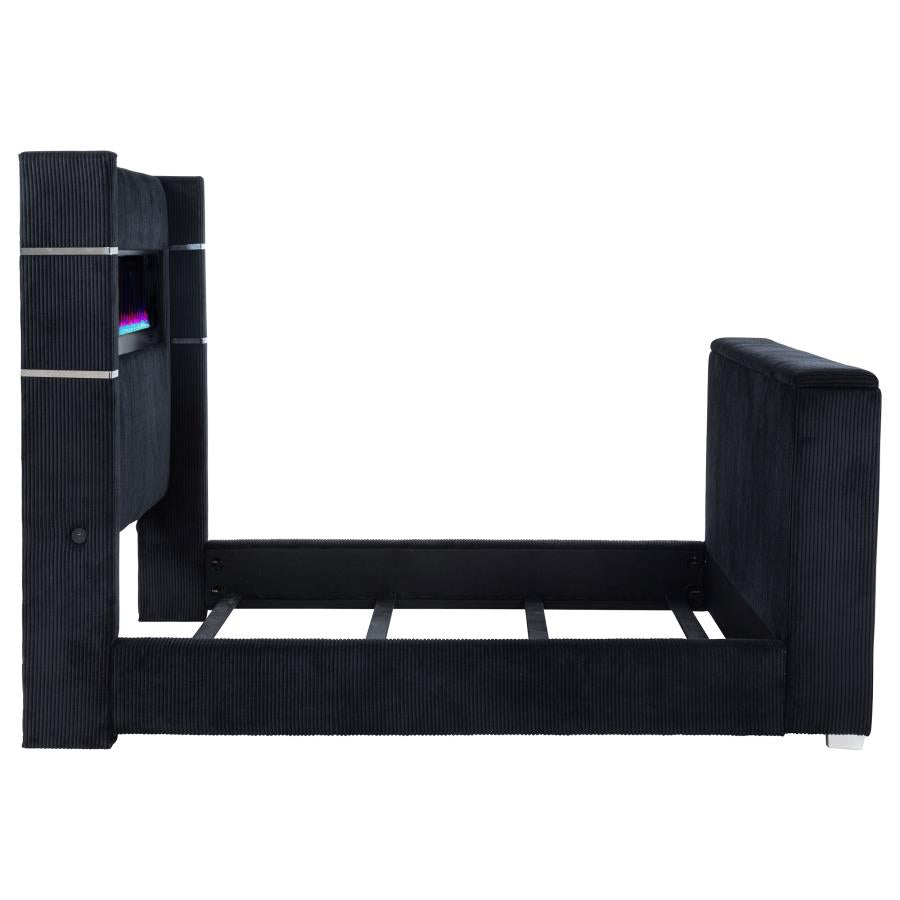 Home & Sleep Outlet - Tisdall Queen Flame Visualizer Wingback TV Bed Black
