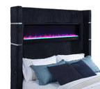 Home & Sleep Outlet - Tisdall Queen Flame Visualizer Wingback TV Bed Black