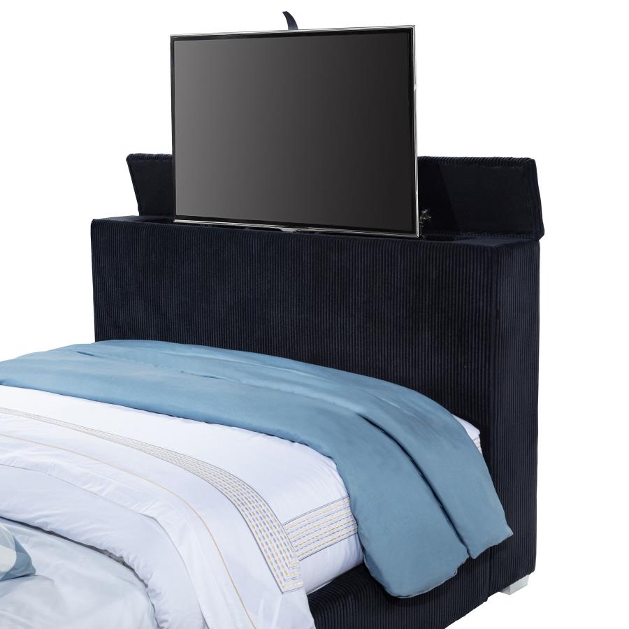 Home & Sleep Outlet - Tisdall Queen Flame Visualizer Wingback TV Bed Black