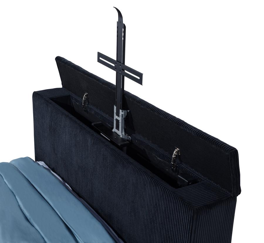 Home & Sleep Outlet - Tisdall Queen Flame Visualizer Wingback TV Bed Black