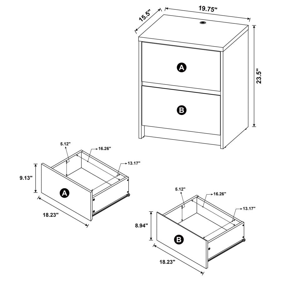 Westpark 2-drawer Nightstand LED Lights and USB Dark Pine