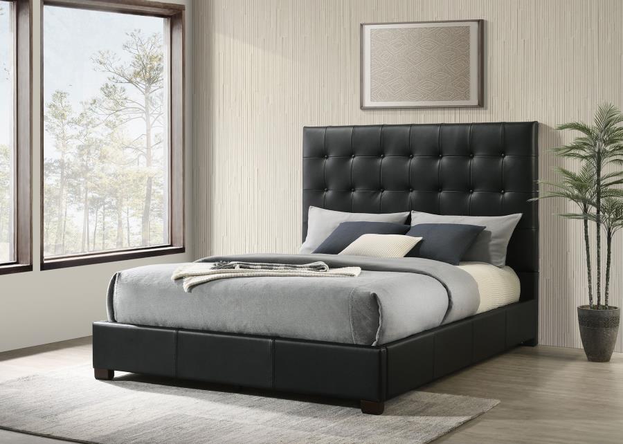 Home & Sleep Outlet - Medley Genuine Leather Queen Panel Platform Bed Black
