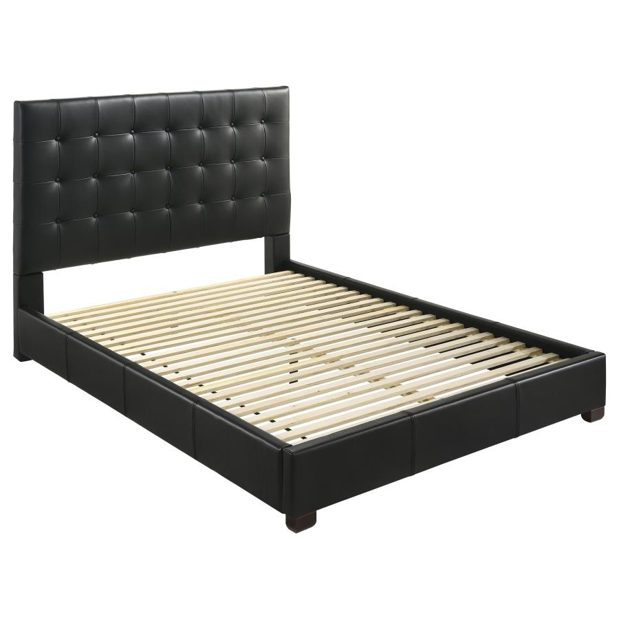 Home & Sleep Outlet - Medley Genuine Leather Queen Panel Platform Bed Black