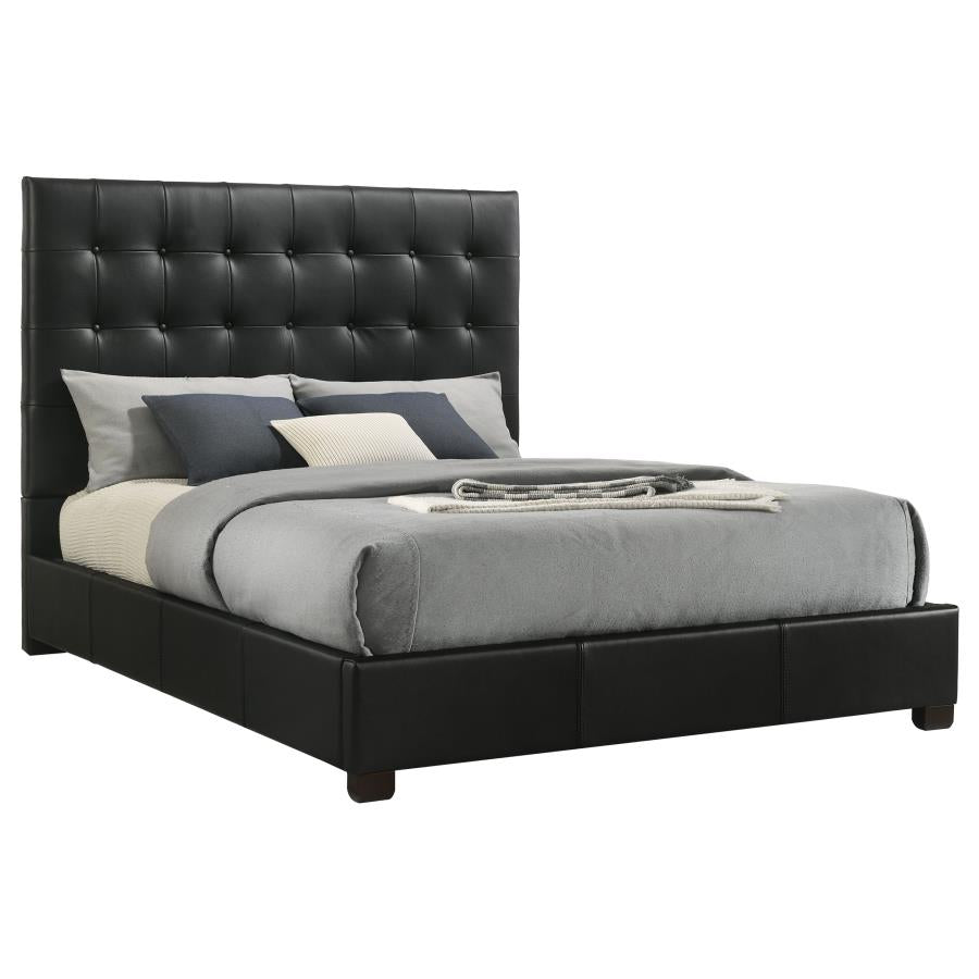 Home & Sleep Outlet - Medley Genuine Leather Queen Panel Platform Bed Black