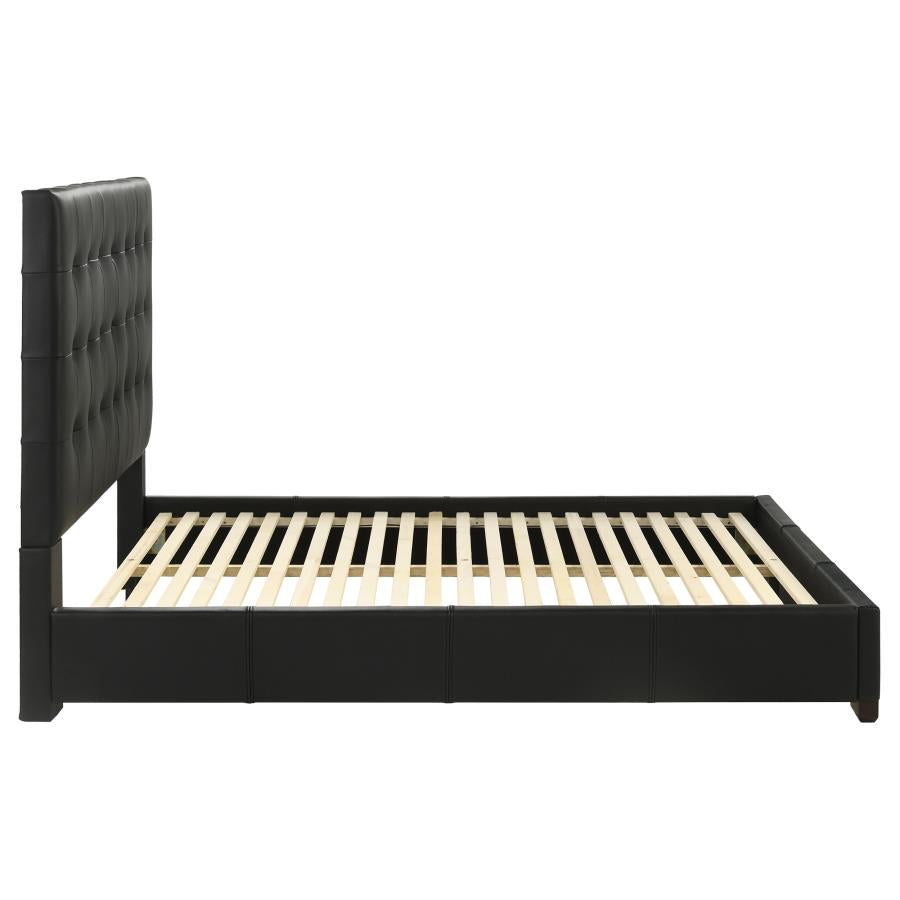 Home & Sleep Outlet - Medley Genuine Leather Queen Panel Platform Bed Black