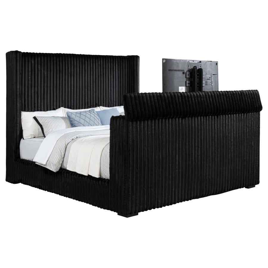 Centergrove Upholstered Eastern King Wingback TV Bed Black