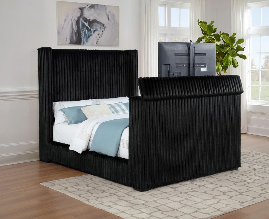 Home & Sleep Outlet - Centergrove Upholstered Queen Wingback TV Bed Black