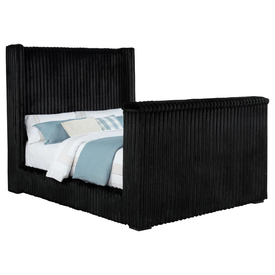 Home & Sleep Outlet - Centergrove Upholstered Queen Wingback TV Bed Black