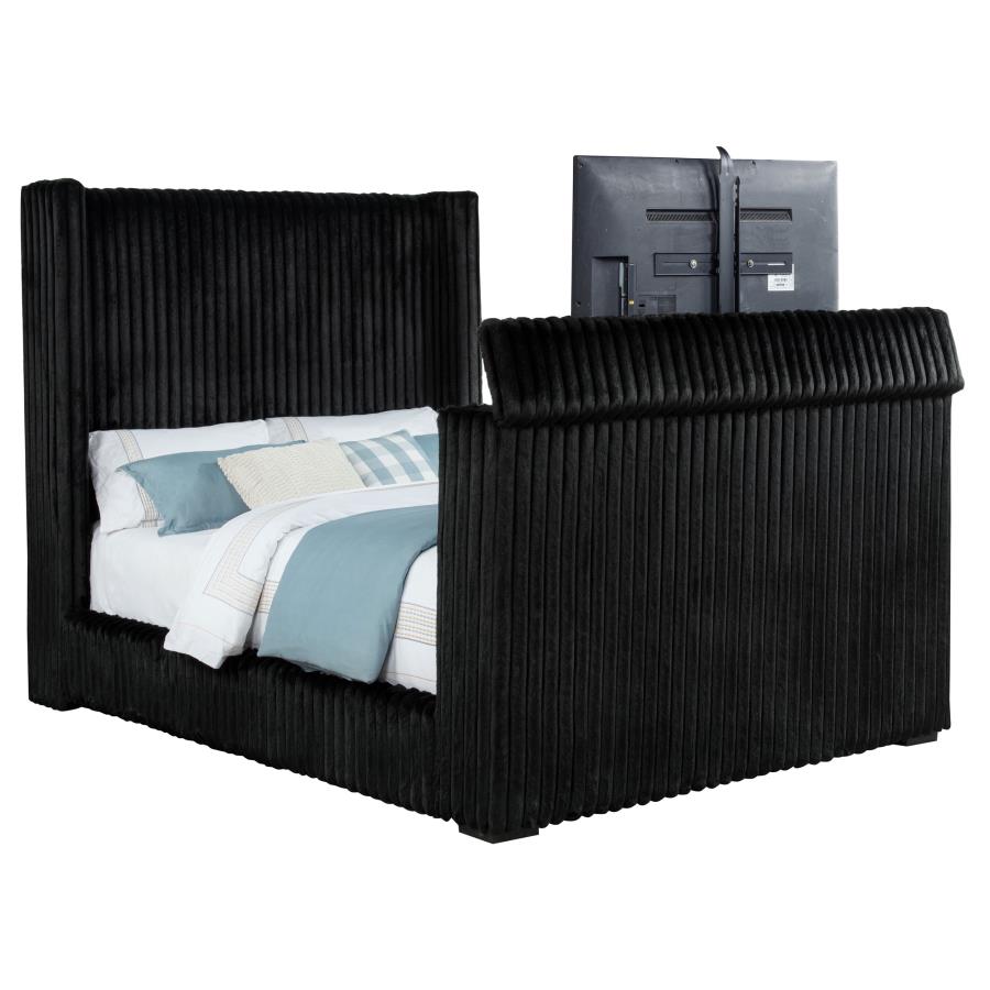 Home & Sleep Outlet - Centergrove Upholstered Queen Wingback TV Bed Black