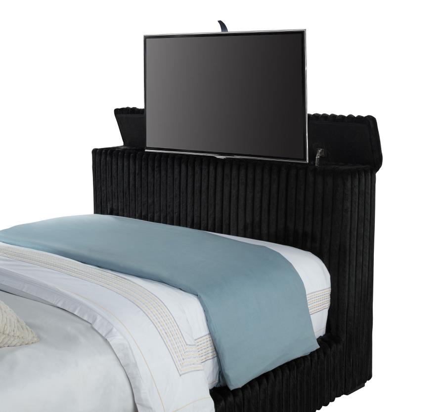 Home & Sleep Outlet - Centergrove Upholstered Queen Wingback TV Bed Black