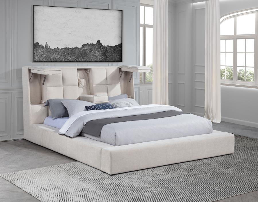 Home & Sleep Outlet - Dreux Upholstered Queen Panel Platform Bed Cream