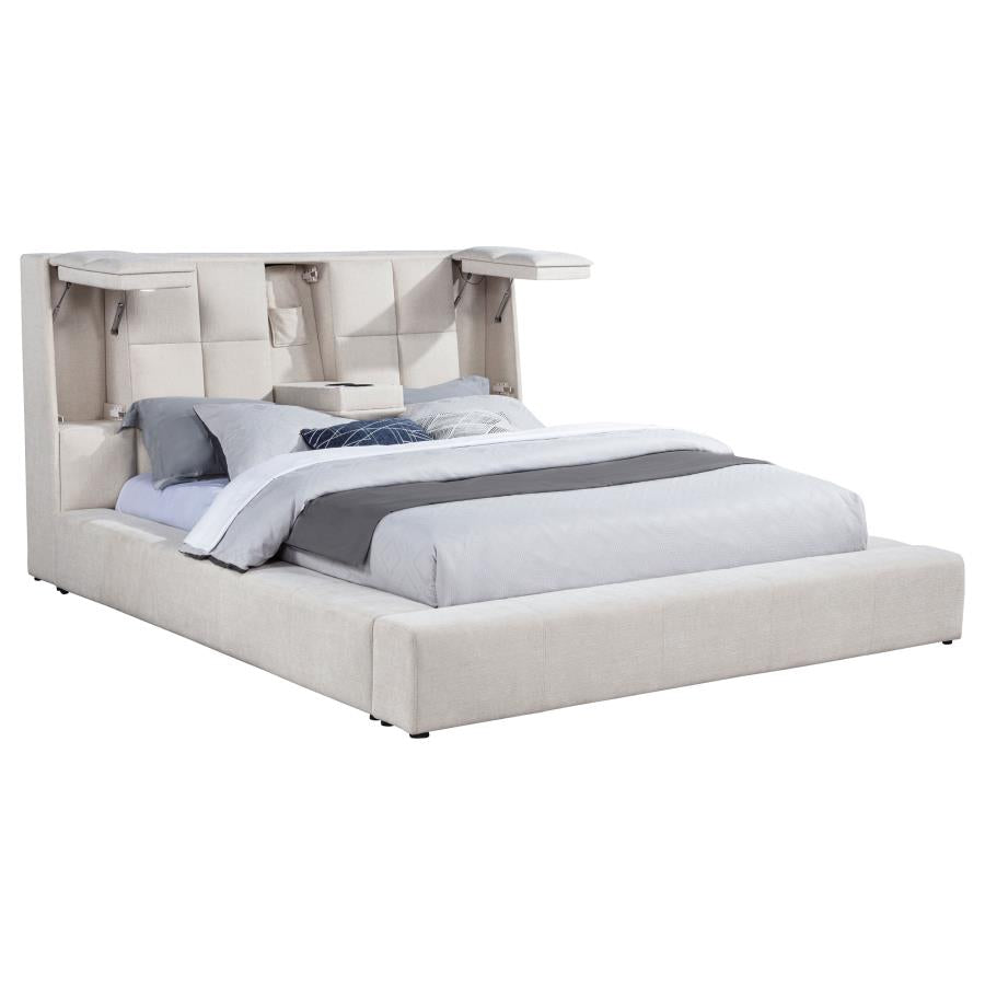 Home & Sleep Outlet - Dreux Upholstered Queen Panel Platform Bed Cream