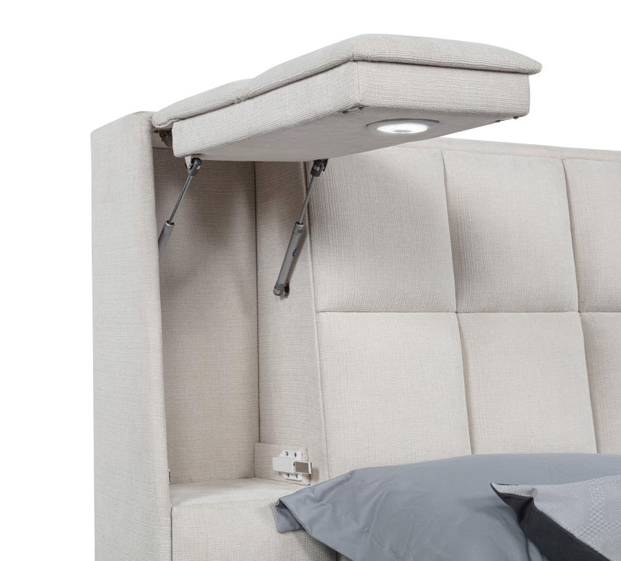 Home & Sleep Outlet - Dreux Upholstered Queen Panel Platform Bed Cream