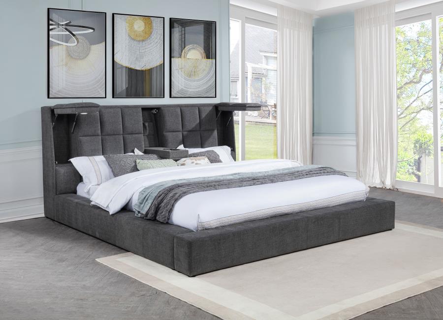 Home & Sleep Outlet - Dreux Upholstered Queen Panel Platform Bed Grey