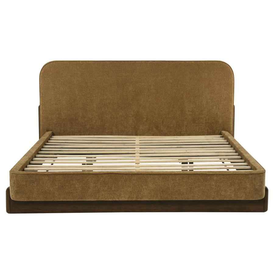 Baldacci Upholstered Eastern King Platform Bed Curry and Walnut