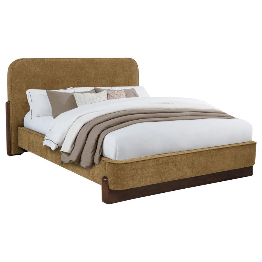 Home & Sleep Outlet - Baldacci Upholstered California King Platform Bed Curry and Walnut