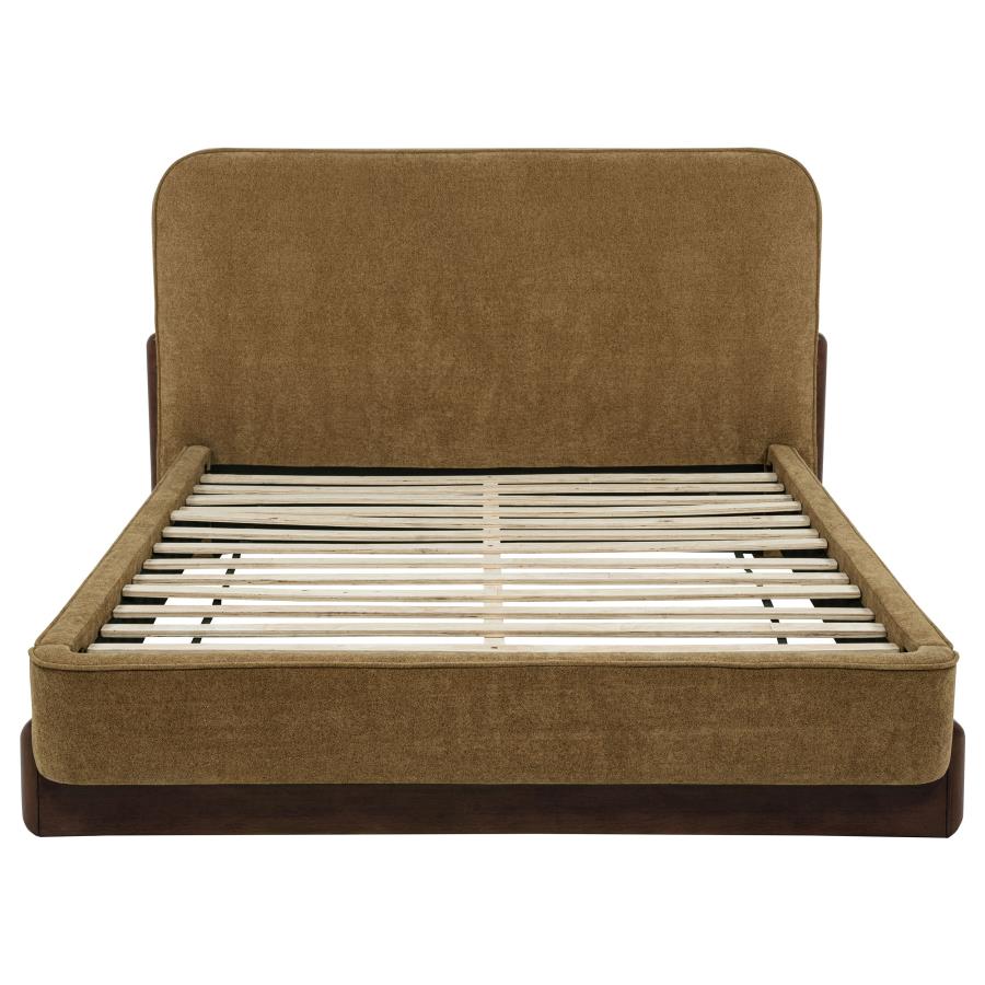 Home & Sleep Outlet - Baldacci Upholstered California King Platform Bed Curry and Walnut