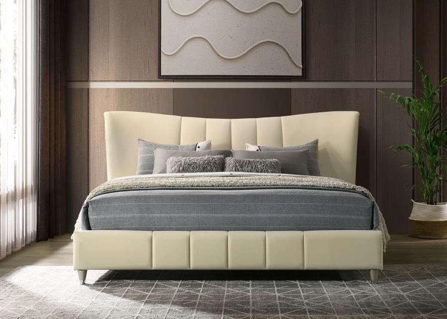 Home & Sleep Outlet - Evelyn Upholstered Eastern King Panel Platform Bed Ivory
