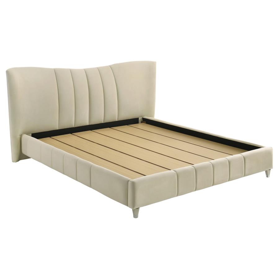 Home & Sleep Outlet - Evelyn Upholstered Eastern King Panel Platform Bed Ivory