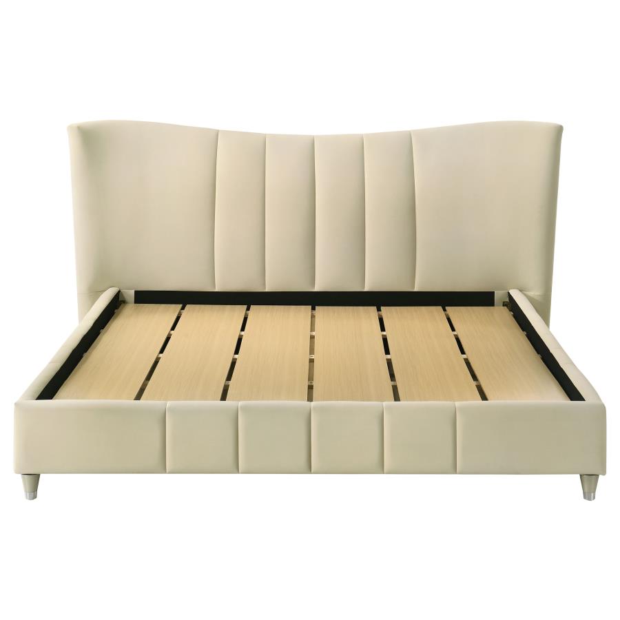 Home & Sleep Outlet - Evelyn Upholstered Eastern King Panel Platform Bed Ivory
