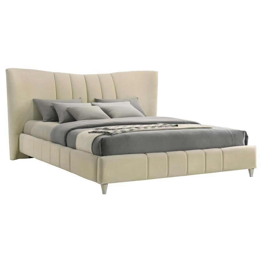 Home & Sleep Outlet - Evelyn Upholstered Eastern King Panel Platform Bed Ivory