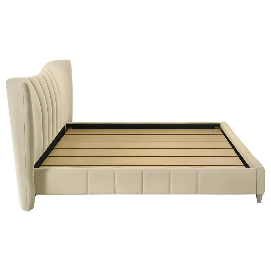 Home & Sleep Outlet - Evelyn Upholstered Eastern King Panel Platform Bed Ivory