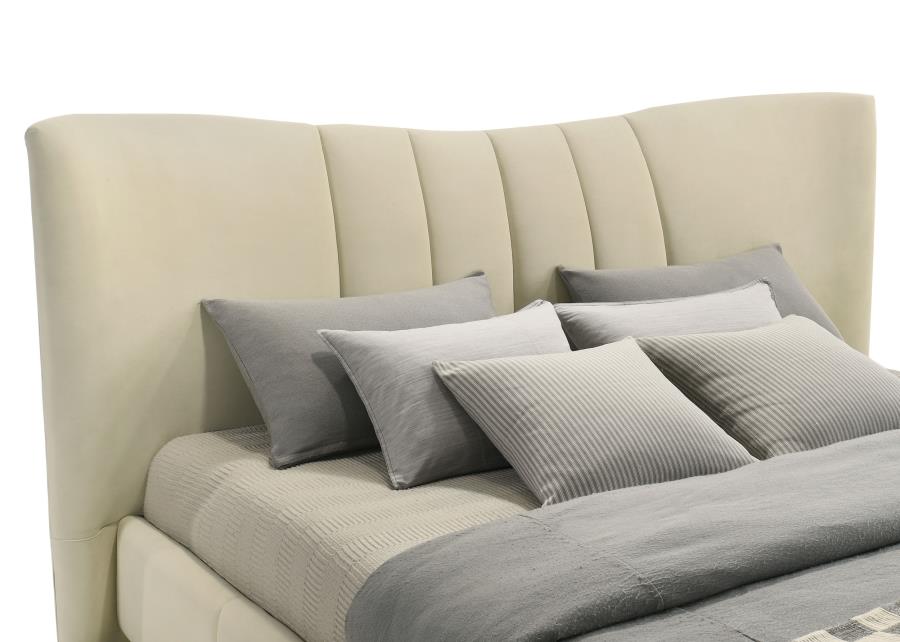 Home & Sleep Outlet - Evelyn Upholstered Eastern King Panel Platform Bed Ivory