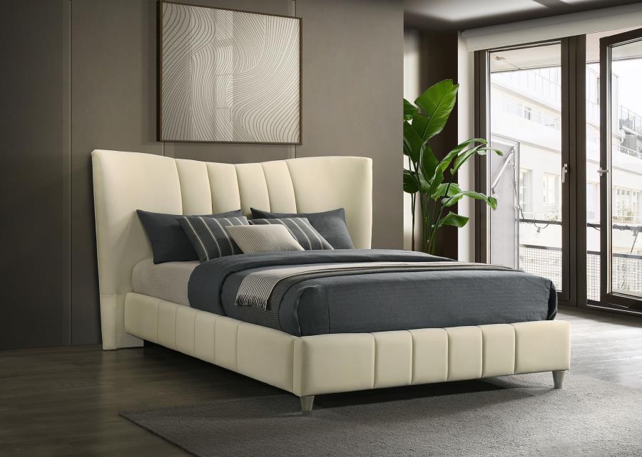 Home & Sleep Outlet - Evelyn Upholstered Queen Panel Platform Bed Ivory