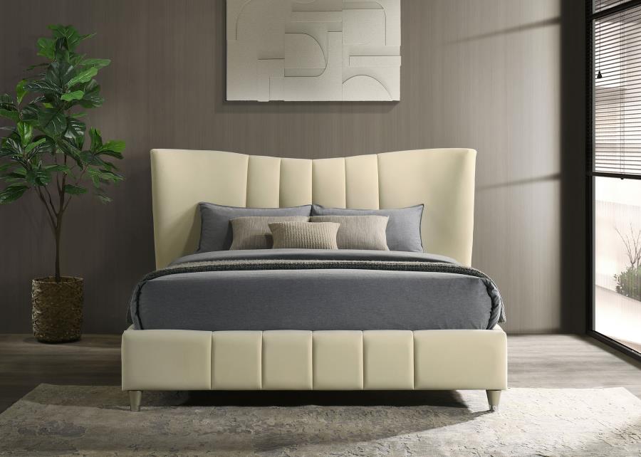 Home & Sleep Outlet - Evelyn Upholstered Queen Panel Platform Bed Ivory