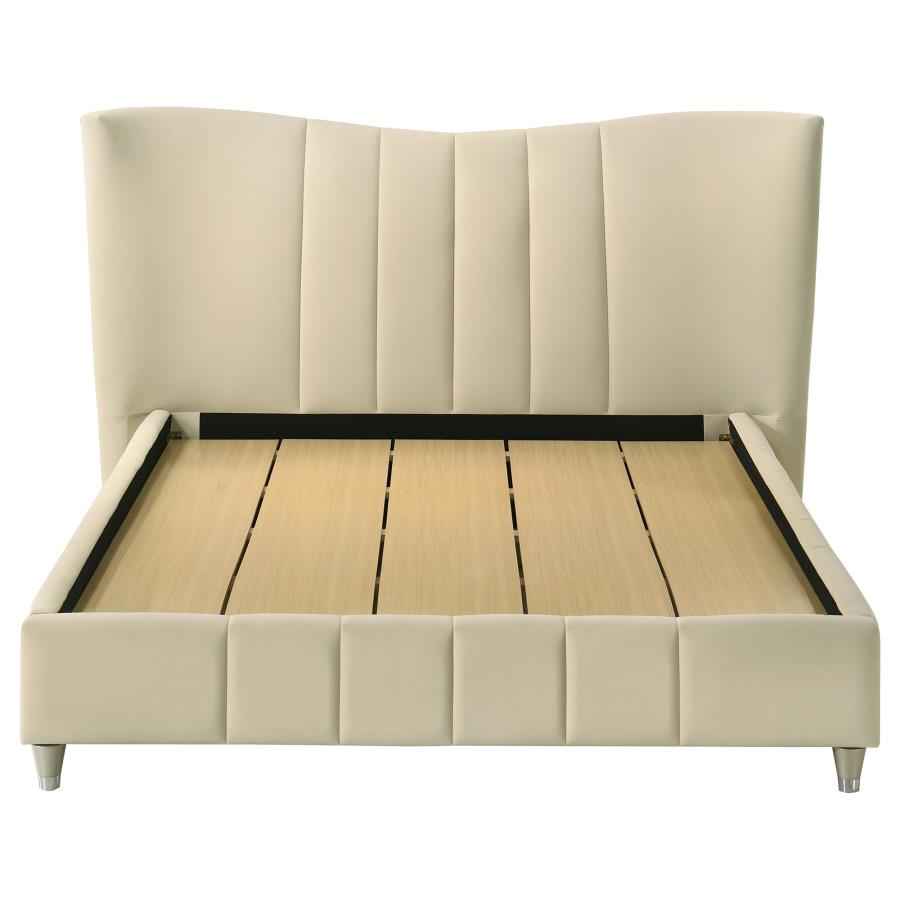 Evelyn Upholstered Queen Panel Platform Bed Ivory