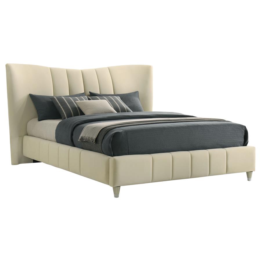 Home & Sleep Outlet - Evelyn Upholstered Queen Panel Platform Bed Ivory