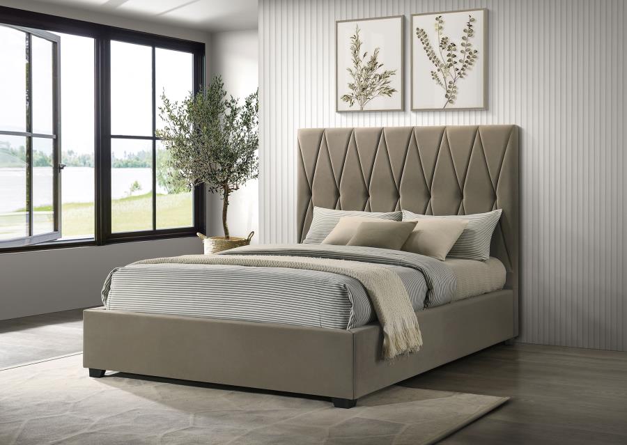 Home & Sleep Outlet - Delsea Upholstered Queen Panel Platform Bed Light Brown