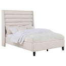 Leslie Upholstered Tufted Full Wingback Platform Bed Beige