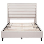 Home & Sleep Outlet - Leslie Upholstered Tufted Full Wingback Platform Bed Beige