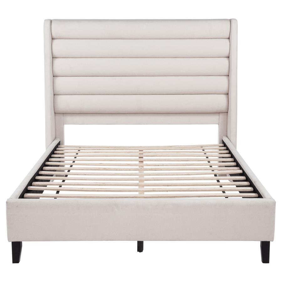 Home & Sleep Outlet - Leslie Upholstered Tufted Full Wingback Platform Bed Beige
