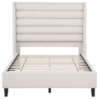 Leslie Upholstered Tufted Full Wingback Platform Bed Beige