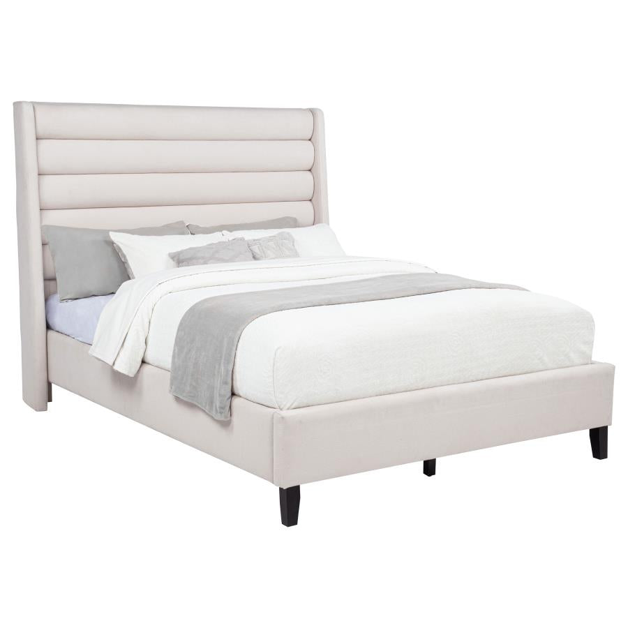 Home & Sleep Outlet - Leslie Upholstered Tufted Eastern King Wingback Platform Bed Beige