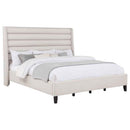 Leslie Upholstered Tufted Eastern King Wingback Platform Bed Beige