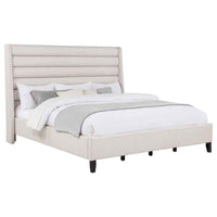 Leslie Upholstered Tufted Eastern King Wingback Platform Bed Beige