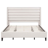 Leslie Upholstered Tufted Eastern King Wingback Platform Bed Beige